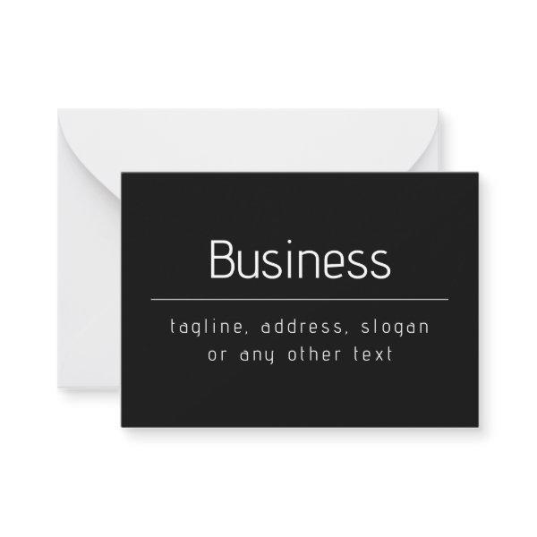 Modern Minimal Business Name & other Info | Black Note Card