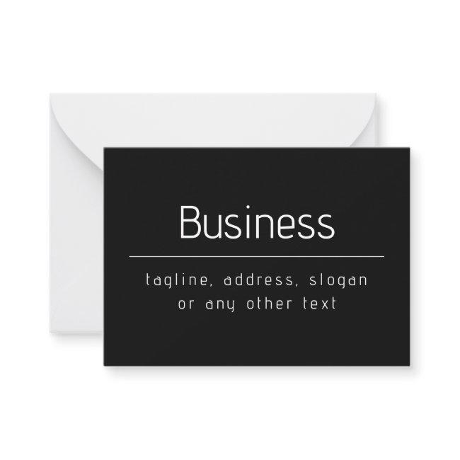 Modern Minimal Business Name & other Info | Black Note Card