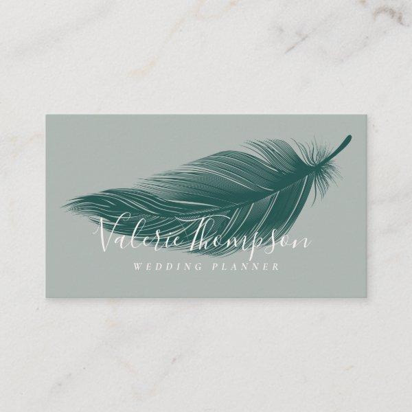 Modern minimal dark green elegant boho feather