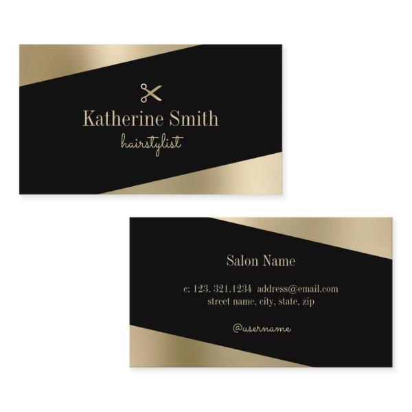 Modern minimal gold & black scissors hairstylist