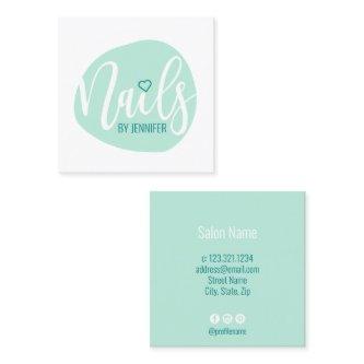Modern minimal mint heart nails square