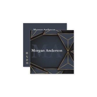Modern Minimal Monogram and Metal Polygon Charcoal Square