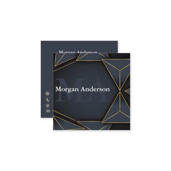Modern Minimal Monogram and Metal Polygon Charcoal Square