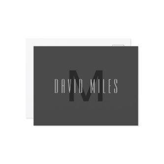 Modern Minimal Monogram Design Editable Dark Grey Postcard