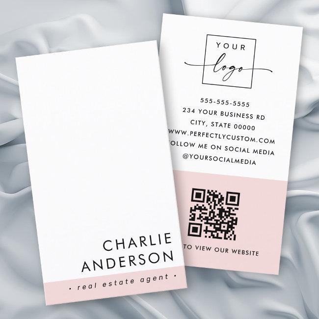 Modern minimal QR code blush pink white vertical