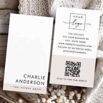 Modern minimal QR code light brown white vertical