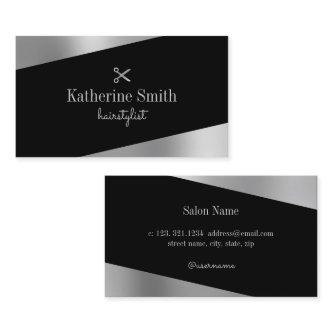 Modern minimal silver & black scissors hairstylist