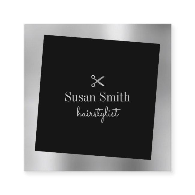 Modern minimal silver & black scissors hairstylist square