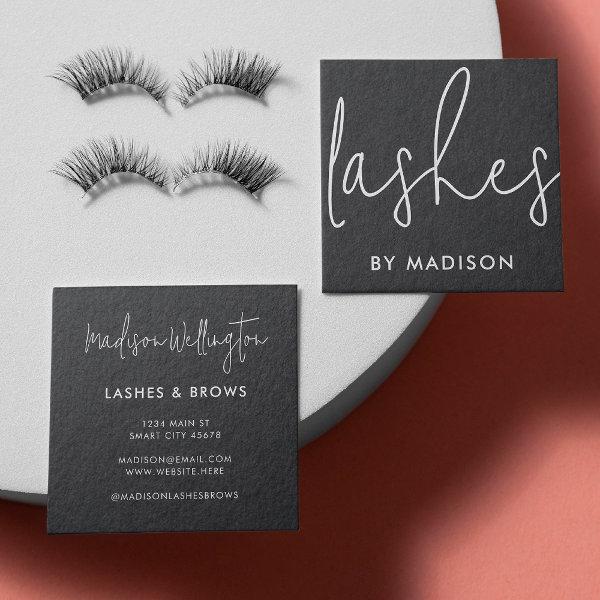 Modern Minimal Solid Black Script Beauty Lashes Square