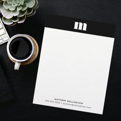 Modern Minimal Solid Black White Custom Monogram Letterhead