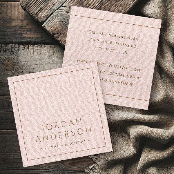 Modern minimal thin borders blush pink linen look square