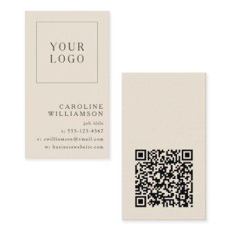 Modern Minimal Vertical Logo QR Code Ivory Black