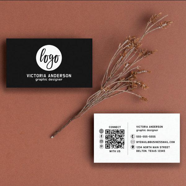Modern Minimal White and Black Logo QR Code