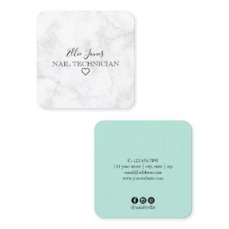 Modern minimal white marble & mint green nails square