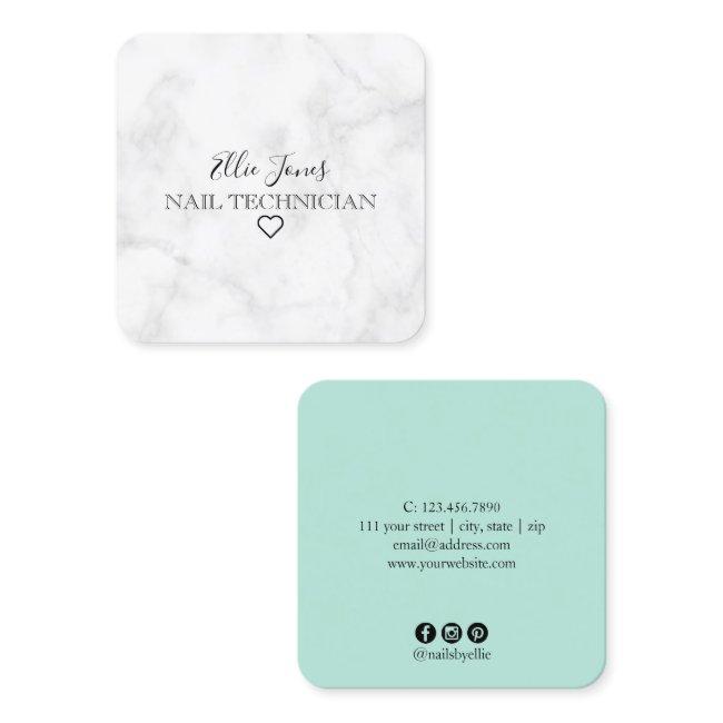 Modern minimal white marble & mint green nails square