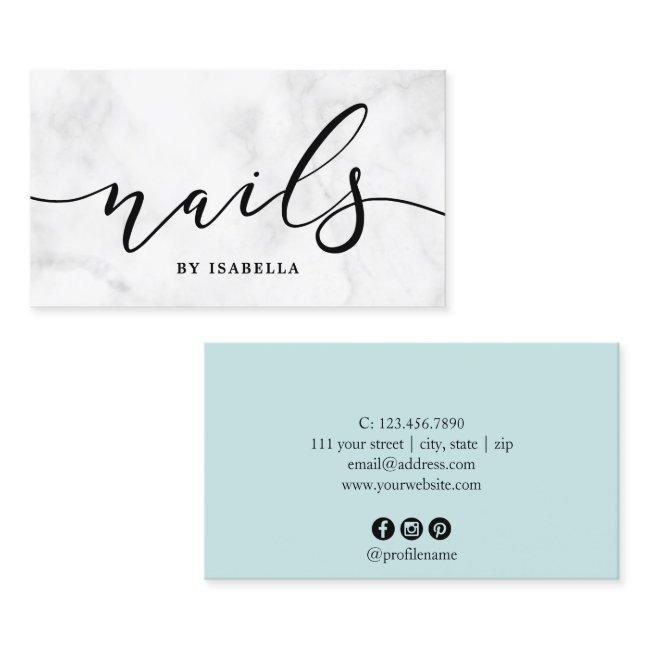 Modern minimal white marble & mint nails