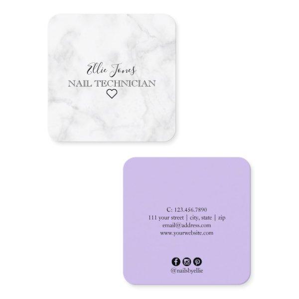 Modern minimal white marble & purple nails square