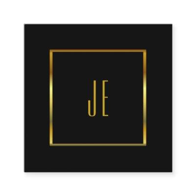 Modern minimalist black gold simple monogrammed square