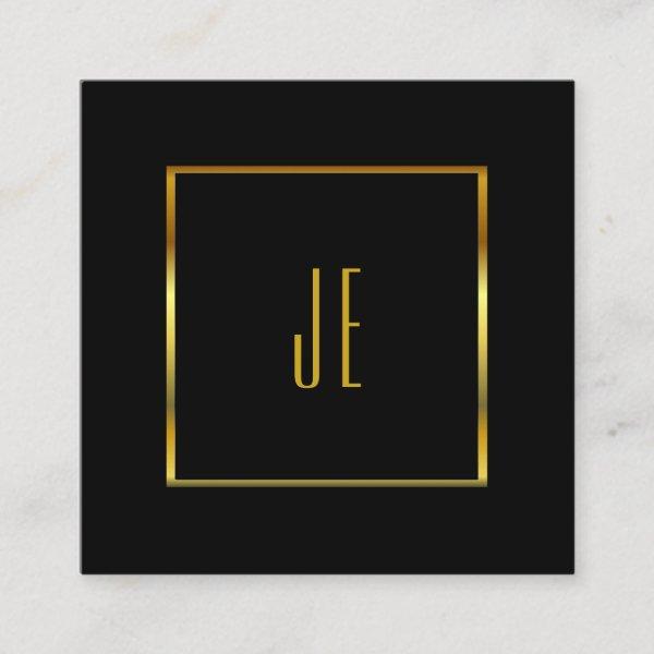 Modern minimalist black gold simple monogrammed square