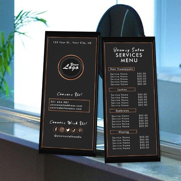 Modern Minimalist Black Orange Trendy Salon Menu