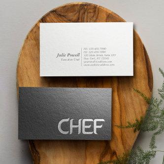 Modern Minimalist Black Silver Embossed Text Chef