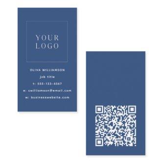 Modern Minimalist Blue Vertical Logo QR Code