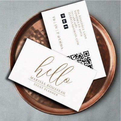 Modern Minimalist Gold Hello Event Planner QR Code