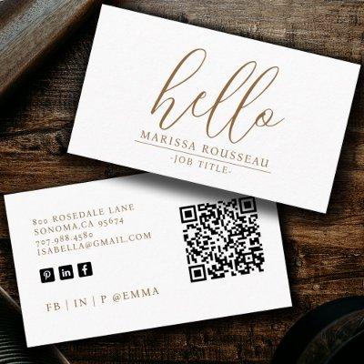Modern Minimalist Gold Hello QR Code
