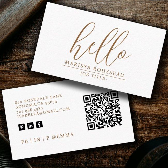 Modern Minimalist Gold Hello QR Code