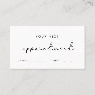 Modern minimalist handwritten business appointment card