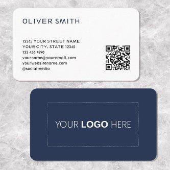 Modern Minimalist Logo QR Code Deep Blue