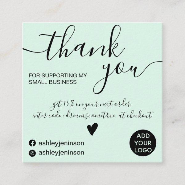 Modern minimalist mint teal order thank you square