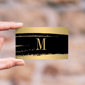 Modern Minimalist Monogram on Black/Gold Brushed