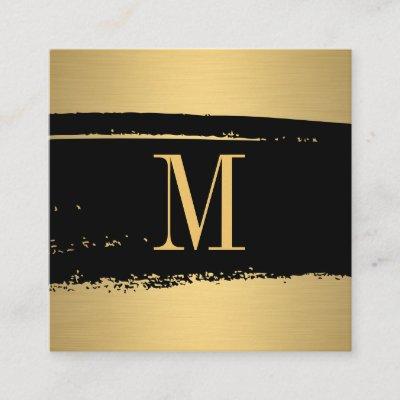 Modern Minimalist Monogram on Black/Gold Brushed Square