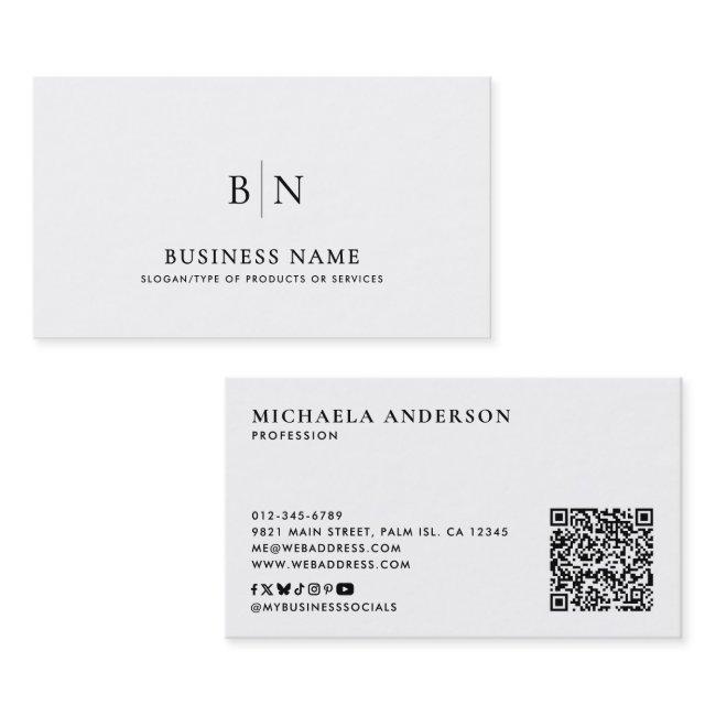 Modern Minimalist Monogram QR Code & Social Media