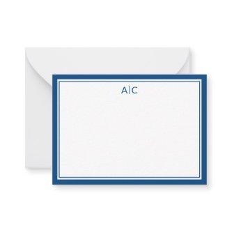 Modern Minimalist Navy Blue Two Border Monograma Note Card