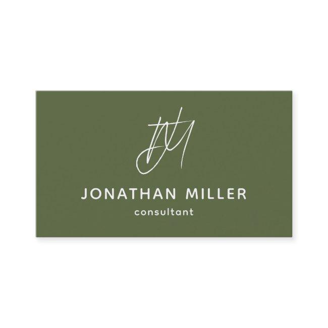 Modern Minimalist Olive Green Monogram