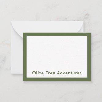 Modern Minimalist Olive Green Travel Agency Note Card