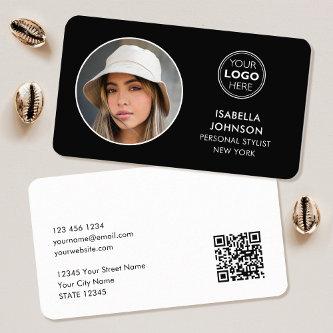Modern Minimalist Photo Logo QR Code Black White