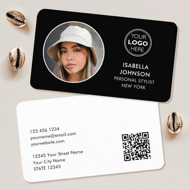Modern Minimalist Photo Logo QR Code Black White