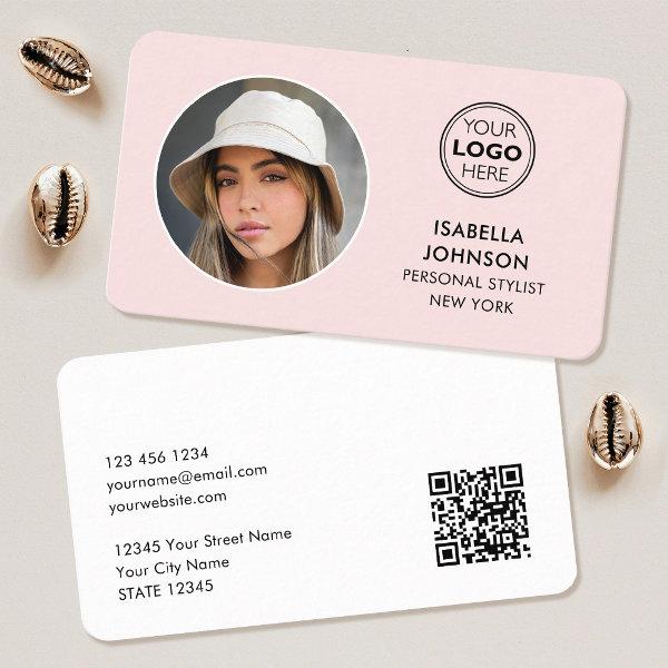 Modern Minimalist Photo Logo QR Code Blush Pink