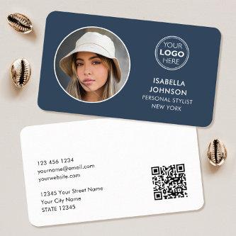 Modern Minimalist Photo Logo QR Code Slate Blue