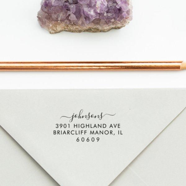 Modern Minimalist Script Return Address Rubber Stamp