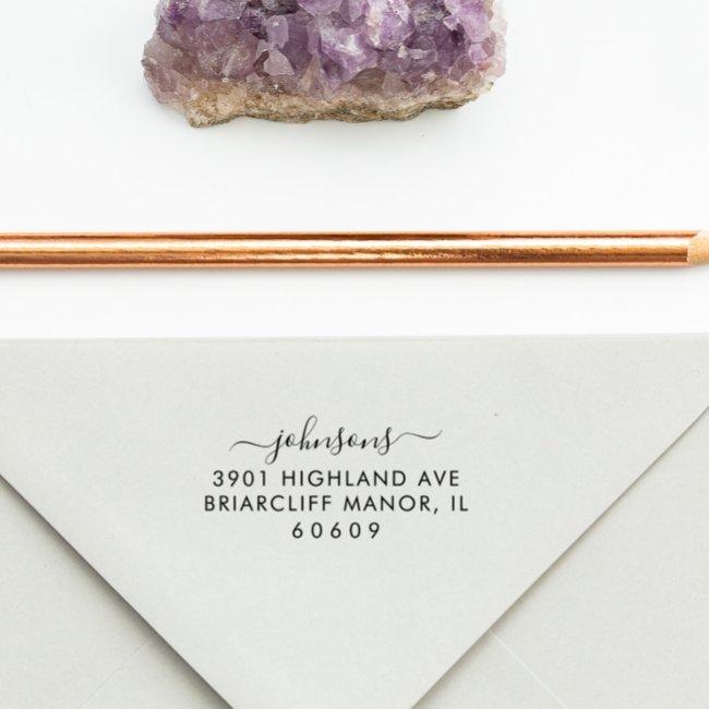 Modern Minimalist Script Return Address Rubber Stamp