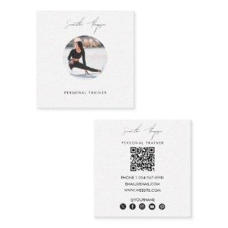 Modern Minimalist Signature Script Photo QR Code Square