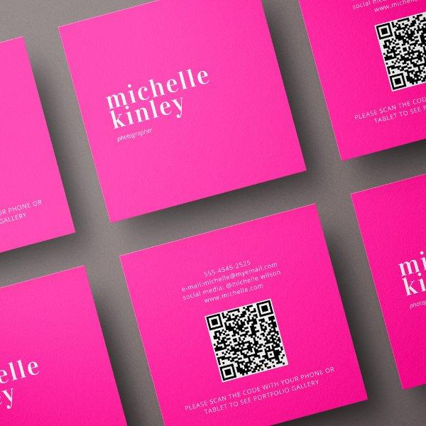 Modern minimalist simple QR code personal hot pink Square