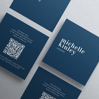 Modern minimalist simple QR code personal navy Square