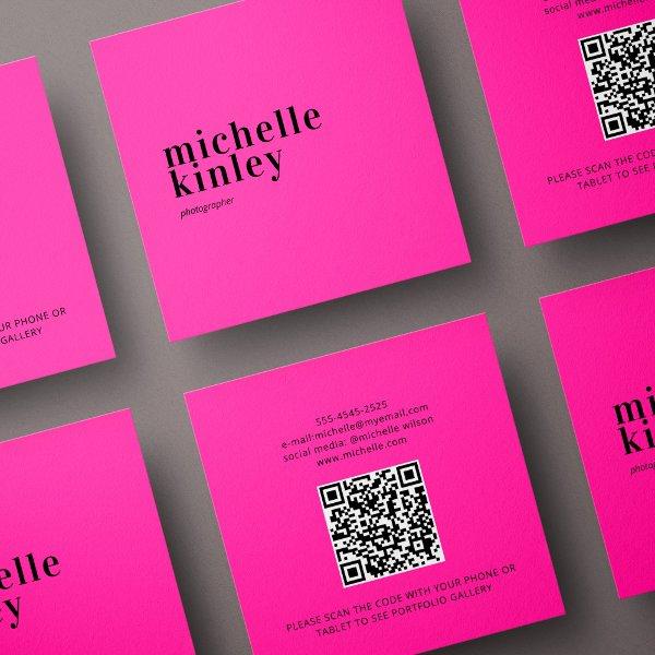Modern minimalist simple QR code personal pink Square