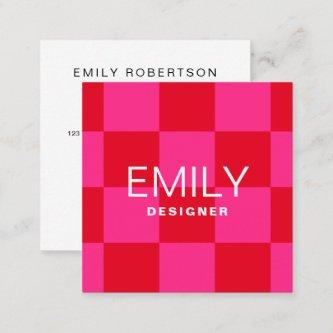 Modern Minimalist Typography | Checker Pink Red Square