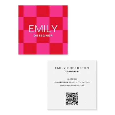 Modern Minimalist Typography | Checker Pink Red Square